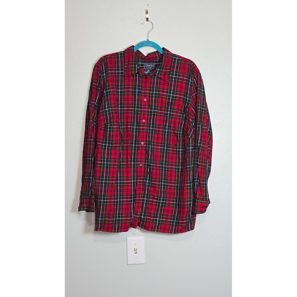 Chaps Classics Womens 2X Red Plaid Button Down Shirt Long Sleeve Cotton Blouse